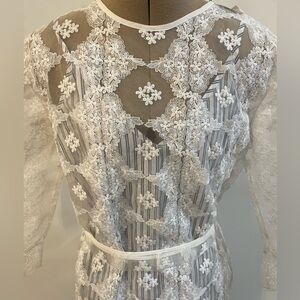 NWT Sandro white lace dress with blue striped under layer